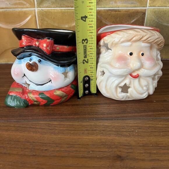 Christmas Santa Claus / Frosty The Snowman Ceramic Tea Light Candle Holders - Picture 8 of 9